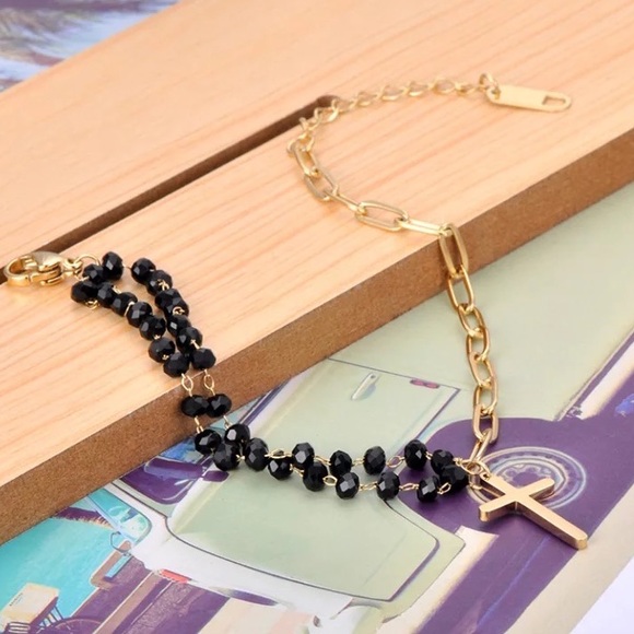 Stainless Steel Black Crystal Chain Bracelet - Picture 2 of 4